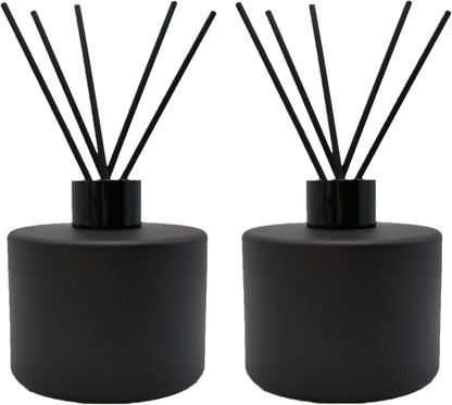 2PCS Glass Diffuser Bottles,200ml/6.7oz Essential Oil Jar,Empty Perfume Container with Black Aromatherapy Sticks Use for DIY Replacement Reed Diffuser (Round Matte Black)