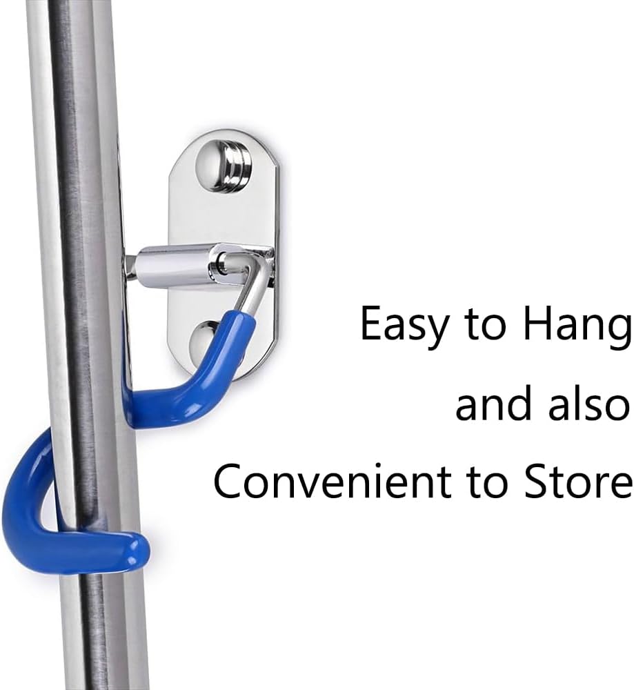 4 Pack S-Type Hook Wall Mounted Cleaning Tool Organizer - Space Saver - 304 Stainless Steel Mop Broom Holder Organizer, Broom Mop Handle Holder (Silver and Blue)