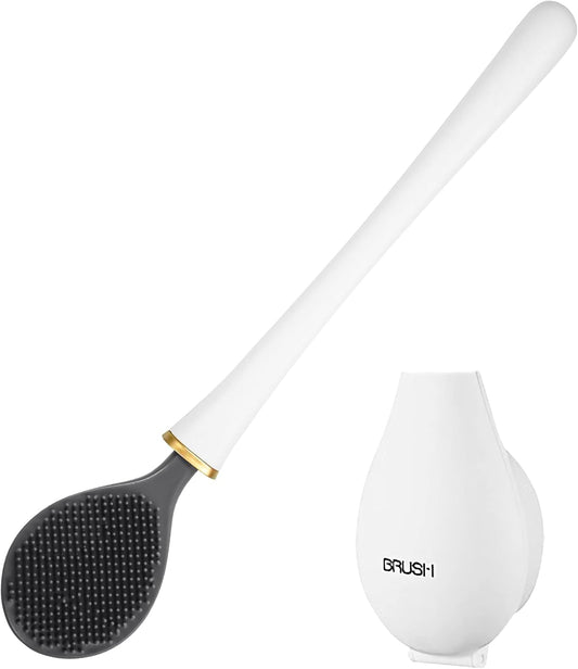 Modern Flexible Silicone Toilet Caspa, Silicone Toilet Bowl Brush and Holder Set, Flat Flexible Brush Holder Set, Water Drop Toilet Brush, Toilet Wand Cleaning Kit Wall Mounted(White)