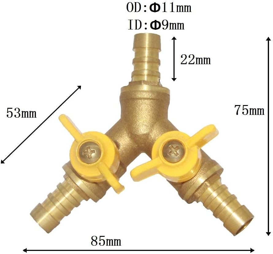 Joywayus 3/8" ID Hose Barb, Y Shaped Type 3 Way Brass Shut Off Ball Valve Fitting Large Flow Upgraded Version
