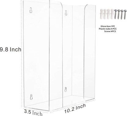 Cq acrylic Rubber Glove Holder for Wall Mount,Clear Disposable Glove Dispenser and Glove Box on Wall,Multipurpose Wall Floating Mask Dispenser and Medical Gloves Rack Storage,10.2”x16”x3.5” Pack of 1