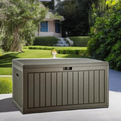YITAHOME 100 Gallon Large Outdoor Deck Box | Waterproof Resin Storage Box, Lockable Indoor Outdoor Storage Container for Patio Furniture Cushions, Pool Accessories