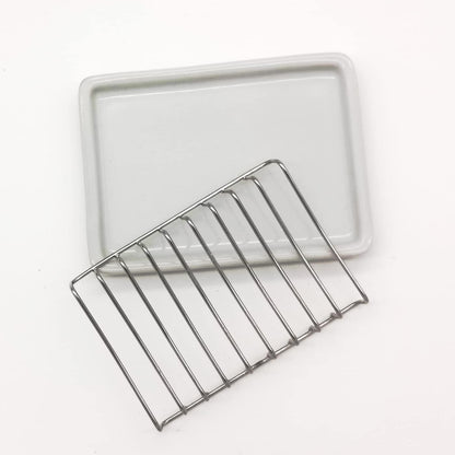 Ceramic Soap Dish with Stainless Steel Drain Tray Self Draining Soap Holder Sponge Holder Soap Dishes for Shower, Bathroom, Kitchen Sink