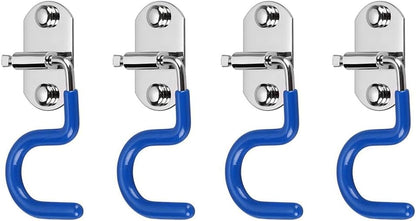 4 Pack S-Type Hook Wall Mounted Cleaning Tool Organizer - Space Saver - 304 Stainless Steel Mop Broom Holder Organizer, Broom Mop Handle Holder (Silver and Blue)