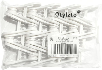 Otylzto 20 Pcs Multi-Purpose Clips for Hangers, White Clothes Hanger Clips, Standard Plastic Hanger