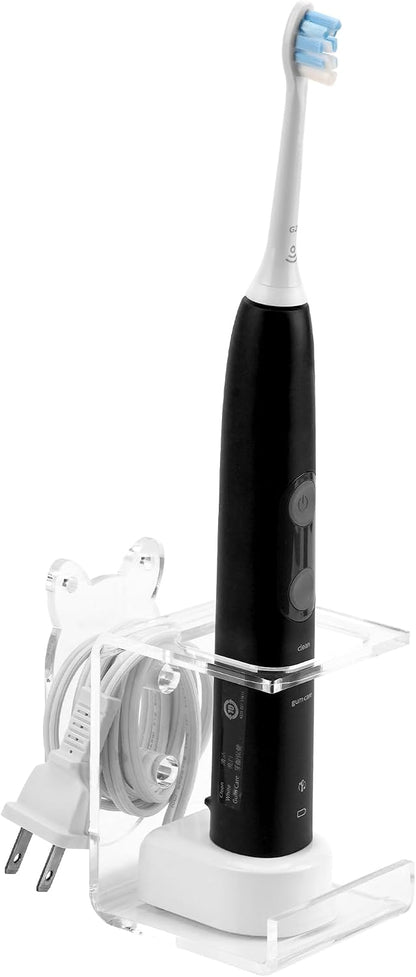 Electric Toothbrush Holder Wall Mounted, Electric Toothbrush Cord Organizer Holds 1 Chargers, Self Adhesive Electric Toothbrush Stand for Bathroom, Medicine Cabinet, Dorm(Black)