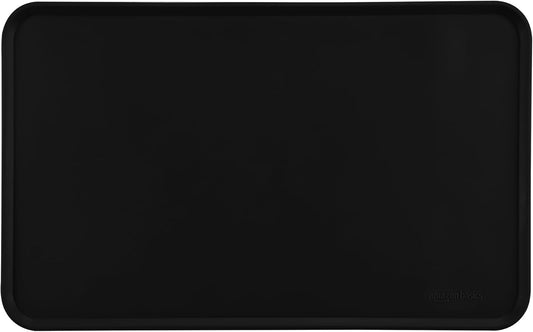 Amazon Basics Waterproof Non-Slip Silicone Pet Feeding Mat with Raised Edges for Food and Water Bowls, Easy to Clean Pet Placemat to Protect Floors, 18.5" x 11.5", Black