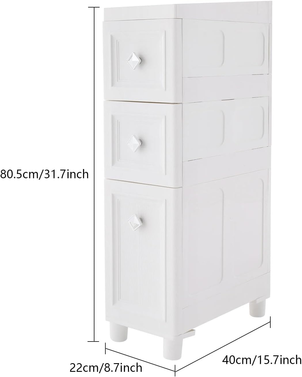 4 Drawer Narrow Floor Cabinet,4 Tier Plastic Slim Storage Cabinet with Drawers,Rolling Storage Cart with Drawers for Small Space,Bathroom,Living Room(8.7" W)