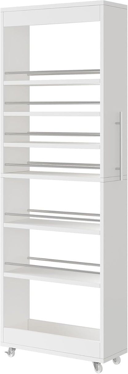 Tribesigns 73" Tall Slim Storage Cart on Wheels, 7-Tier Narrow Pantry Cabinet, Rolling Skinny Spice Rack Organizer Next to Fridge, Wooden Pull-Out Storage Shelf for Kitchen Small Spaces, White