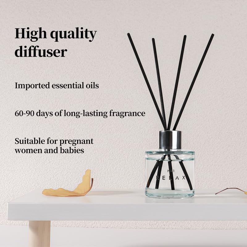 3 Pack Fragrance Reed Diffuser, 50ML Lavender Jasmine Lemongrass Aromatherapy Diffuser Set with 12 Black Fiber Sticks,Air Freshener for Bedroom Bathroom Office, 8.2X 6.6X 2.1 inch