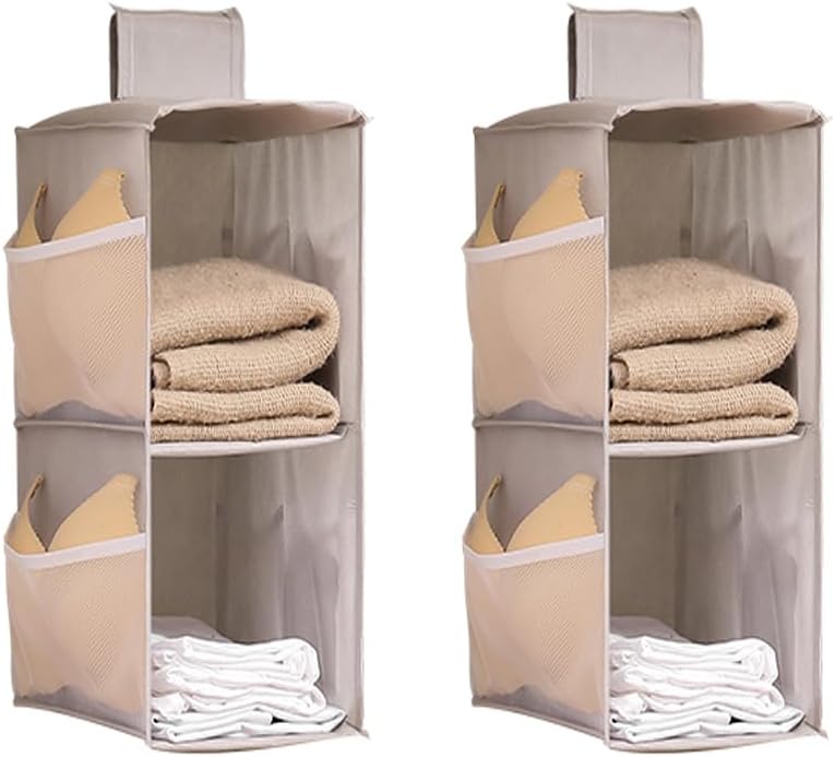 Hanging Closet Organizer, 4-Section Storage Shelves, Oxford Cloth with Mesh Pockets, (Gray, 4 Section)