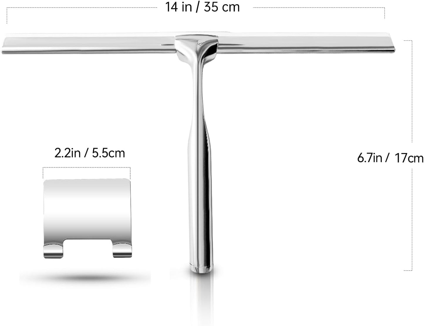 Shower Squeegees Stainless Steel with Self Adhesive Hook Window Squeegees for Shower Doors Bathroom Mirror Wiper, Window Glass Cleaning
