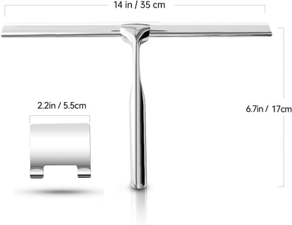 Shower Squeegees Stainless Steel with Self Adhesive Hook Window Squeegees for Shower Doors Bathroom Mirror Wiper, Window Glass Cleaning