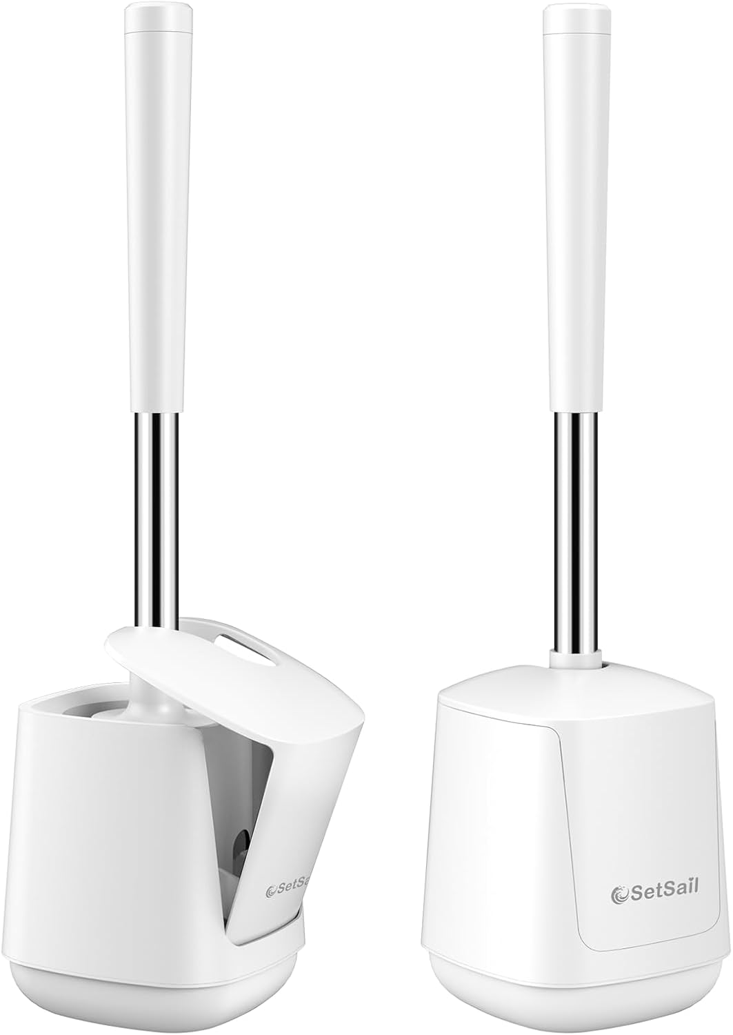 SetSail Toilet Brush and Holder, Self Closing Lid Toilet Bowl Brushes Holder and Extra Long Handle Ventilated Toilet Brush Set for Bathroom Cleaning, Nylon Bristles, Black