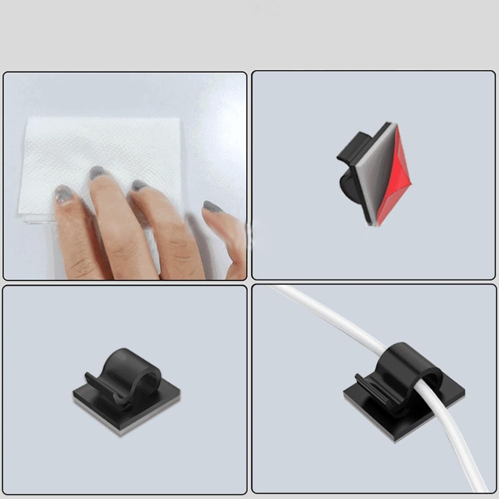 10 Pcs Adhesive Cable Clips,Black 14mm Cable Management Clips with Acrylic Backing, Self-Adhesive Wire Organizer for Cables, Cords and LED Strips