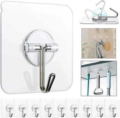 12-Pack Adhesive Hooks - Adhesive Hooks for Hanging Heavy Duty Wall Hooks Self Adhesive Towel Coat Hooks Waterproof Transparent Hook for Bathroom Shower Kitchen Keys Door Outdoor Home Improvement