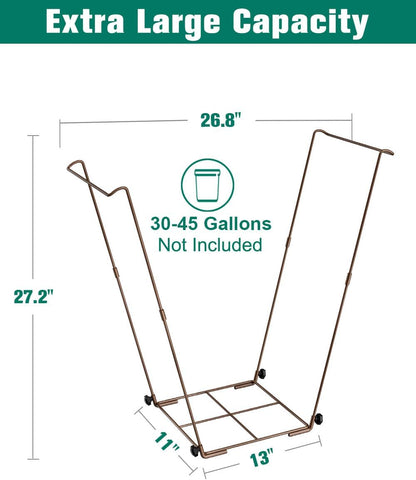 Outdoor Trash Bag Holder Stand - Heavy Duty Metal Garden Garbage Bag Support Frame for 30-45 Gallon Capacity, Multi-Use Portable Yard Leaf Bag Stand for Leaves, Weeding, Lawn Party, Green