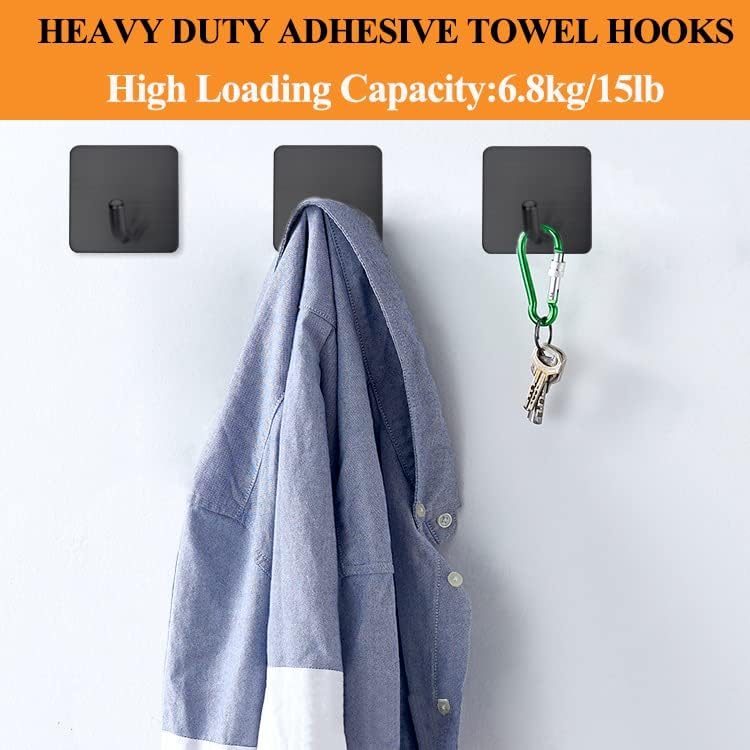 FOTYRIG Heavy Duty Adhesive Towel Hooks Stick on Towel Hanger Wall Holder Waterproof Stainless Steel Sticky Hooks for Hanging Bathroom Kitchen Home-4 Packs