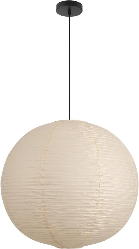 Large Rice Paper Pendant Light Kit, 20in White Globe Paper Lantern Lights, E26 Base, Japanese Hanging Lantern Lamp Japandi Chandelier for Dining Room Bedroom Office Living Room