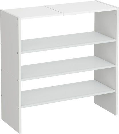 X-cosrack 2 Pack 2-Tier Shoe Rack Organizer for Closet, Expandable and Adjustable White Shoe Rack, Stackable Iron Wood Combination Shoe Storage Shelves for Closets, Entryway, Small Space, Garage