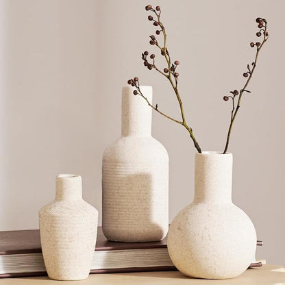 DN DECONATION Flower Vase Set of 3, Small Ceramic Vase Farmhouse Home Decor | Rustic Vases for Pampas Grass Dried Fresh Flowers, Living Room, Kitchen, Bedroom, Bathroom, Mantel Table Decor, Beige & Brown