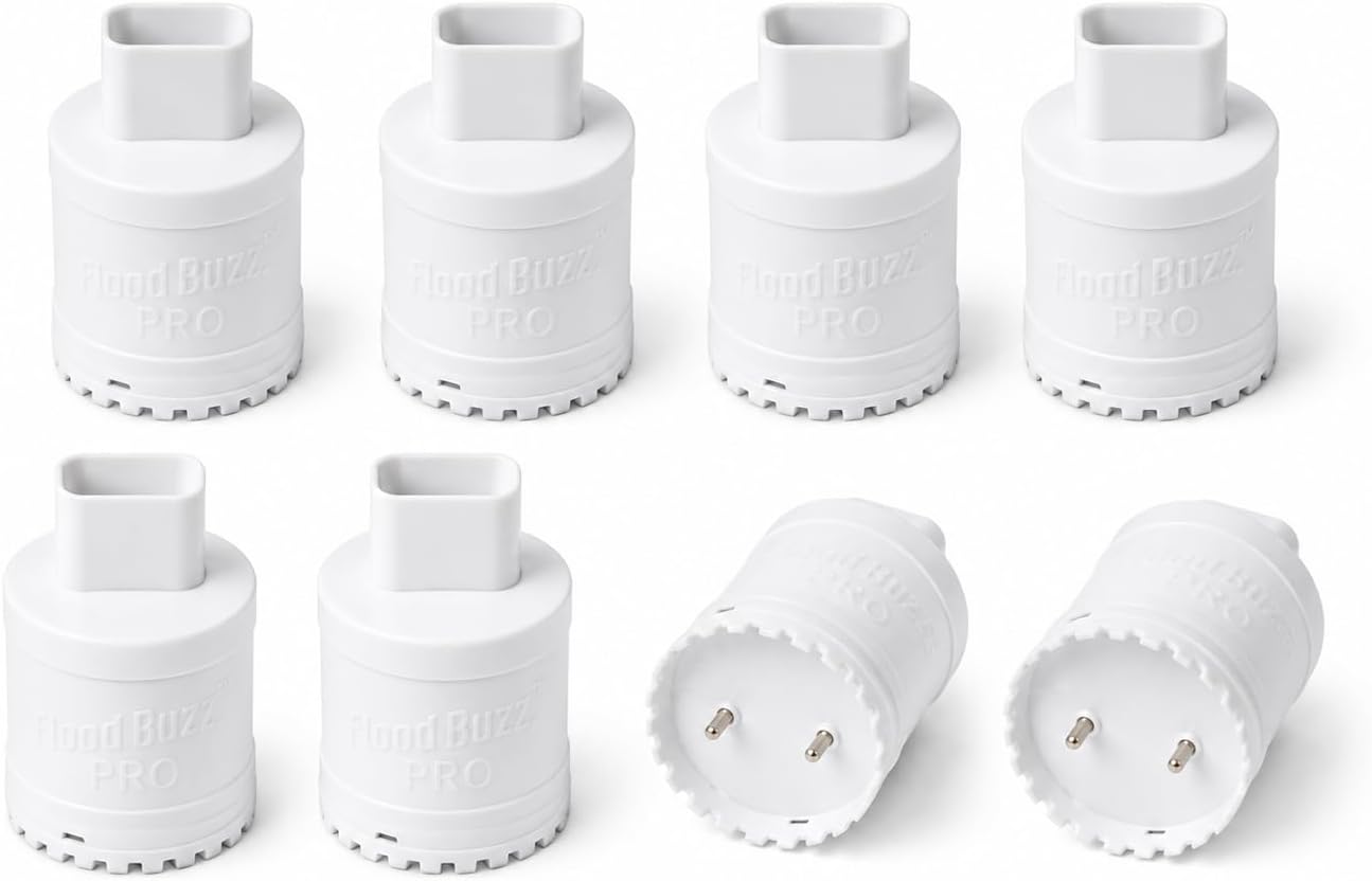 Flood Buzz Pro Water Leak Detectors for Homes & Businesses - 4-Pack | No Setup Required - 110db alarm - Under Sink, Toilet, Basement, Attic, RV, Water Heater, Dishwasher - Reusable Alarm