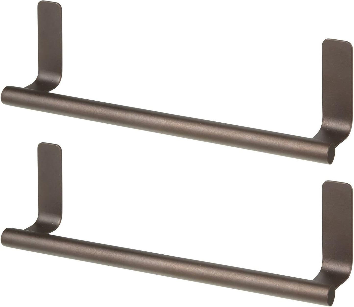 mDesign Steel Wall-Mounted Towel Rack Storage Holder - Self-Adhesive Space Saving Bar for Kitchen, Holds Hand and Dish Towels, Stick on Doors, Cabinet, Cupboard, Omni Collection, 2 Pack, Graphite Gray