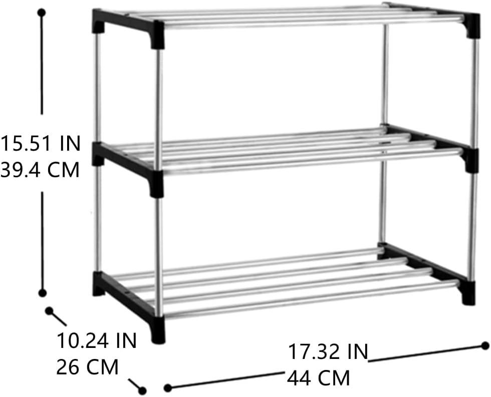 3-Tier Stackable Small Shoe Rack, Lightweight Shoe Shelf Storage Organizer for Entryway, Hallway and Closet(Black)