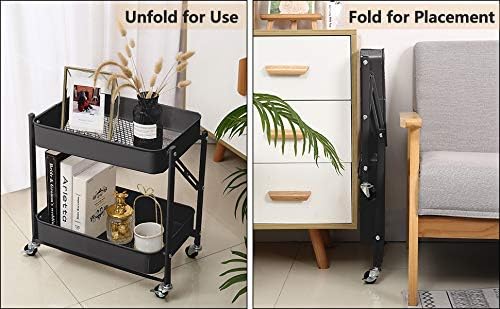 2-Tier Utility Rolling Cart Storage Sofa Side Table with Wheels, Mobile Trolley Organizer with for Office Home Kitchen Organization, Cream White