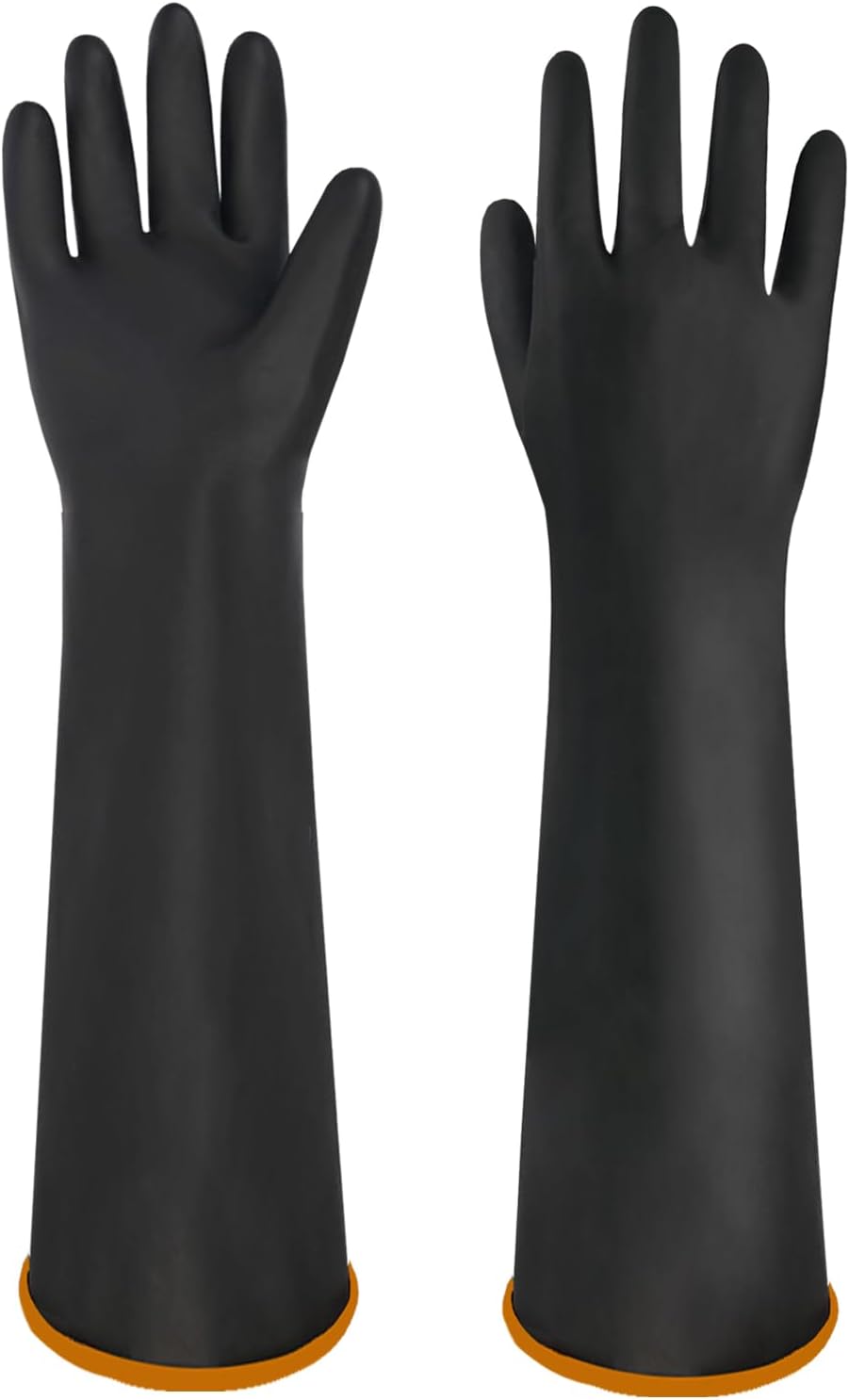 Chemical Resistant Latex Gloves, 14'' 18'' 22'' Industrial Heavy Duty Work Rubber Glove, Black Color One Pair