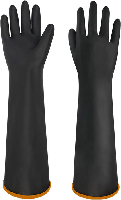 Chemical Resistant Latex Gloves, 14'' 18'' 22'' Industrial Heavy Duty Work Rubber Glove, Black Color One Pair
