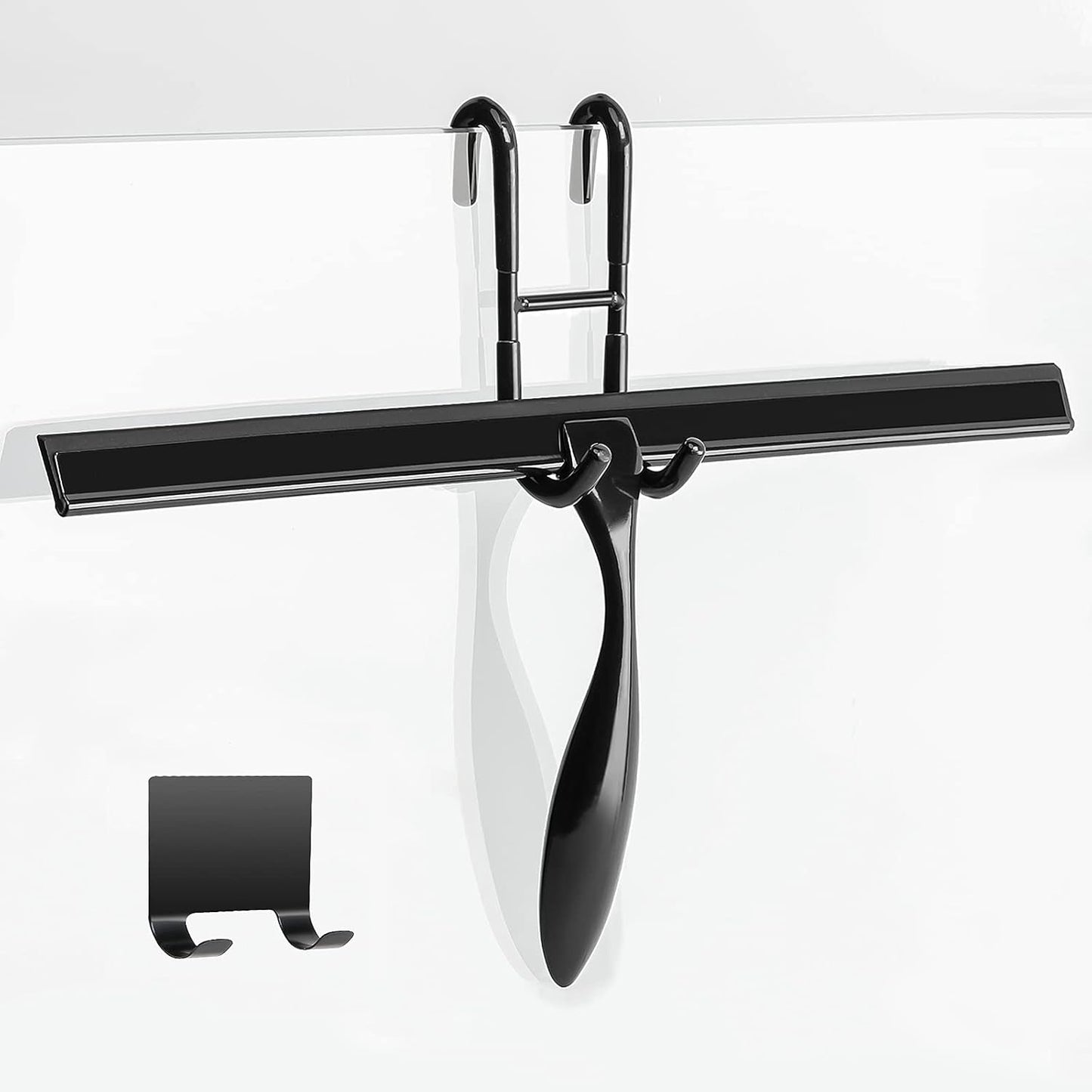 Simtive 14-Inch Shower Squeegee Set, Includes Shower Door Hook and Adhesive Hook, Squeegee for Shower Doors, Mirror and Window, Silver