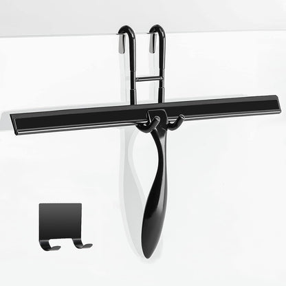 Simtive 14-Inch Shower Squeegee Set, Includes Shower Door Hook and Adhesive Hook, Squeegee for Shower Doors, Mirror and Window, Silver