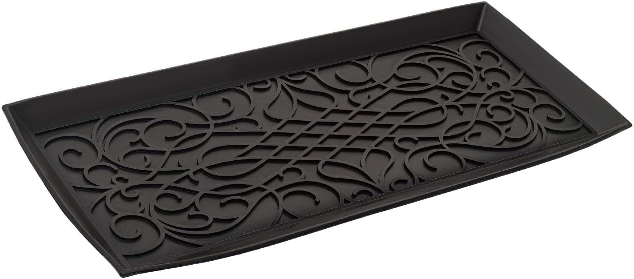 Superio Rubber Boot & Shoe Tray, 34 x 14 x 2 Rectangle, Heavy Duty, Protects Floors from Water and Dirt, Waterproof for All Weather Indoor Outdoor Use, Black (2)