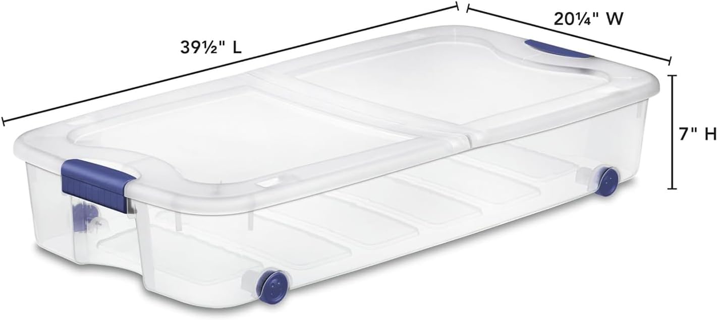 66 Quart Large Capacity Underbed Storage Container with Wheels & Lid | Clear Plastic Rolling Storage Bin for Bedroom, Closet Organization | 39.5” Design for Blankets, Seasonal Clothing & Holiday Decor