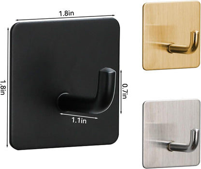 4 Pcs Stainless Steel Adhesive Hooks, Heavy Duty Waterproof in Shower Hook for Hanging Loofah, Towels, Clothes, Robes for Bathroom Removable Adhesive Wall Door Hangers, Black