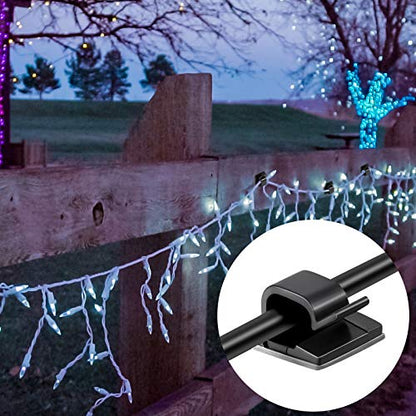 Blulu 100 Pcs Adhesive Cable Wire Clips, Outdoor Light Clips, Cord Management Wire Organizer Cord Holder for Holiday String Lights, Under Desk, Car, Wall, TV PC Ethernet Cable(Small,Clear)