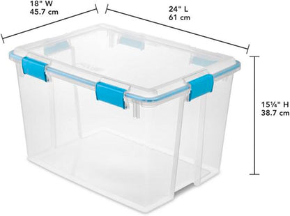 Sterilite 4-Pack Gasket Box, Home Storage Organizer Bins with Lids, 37 Quart – Stackable Clear Plastic Containers for Bedroom, Bathroom, Garage, Basement, or Attic