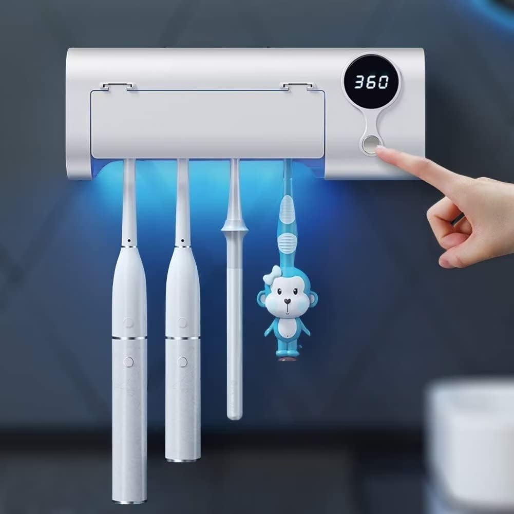 MIMORE Toothbrush Holder, 5 Toothbrush Slots & Timer Function, Cordless Wall Mounted Toothbrush Holders for Bathrooms
