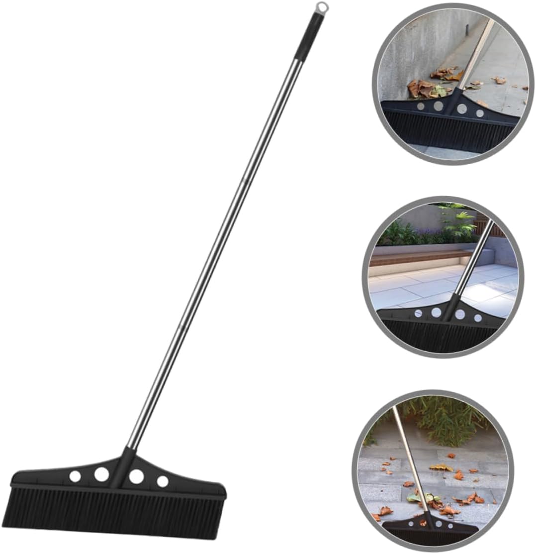 Wide Outdoor Broom Heavy Duty Stainless Steel Lawn Sweeper with Handle for Efficient Cleaning of Patios Decks Gardens and