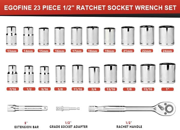 Egofine 46 Pieces 1/4 inch Drive Socket Ratchet Wrench Set, with Bit Socket Set Metric and Extension Bar for Auto Repairing and Household, with Storage Case