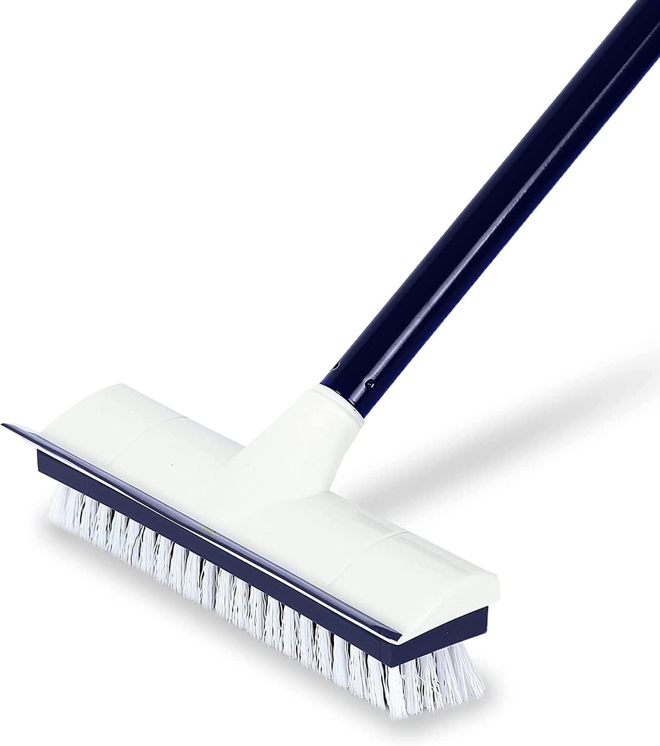 BOOMJOY Floor Scrub Brush with 57" Long Handle, 12" Wide Head, 2 in 1 Scrape and Brush, Stiff Bristle for Cleaning Bathroom, Patio, Kitchen, Tile, Wall and Deck