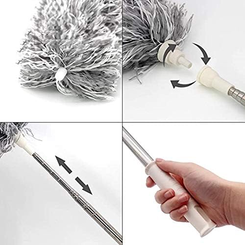 2025 NEW -Microfiber Duster with 100 Inches Extendable Pole, Detachable & Bendable Feather Duster, Stainless Steel, Extra Long Telescopic, Perfect for Cleaning Cobweb，Cleaning Roof, Ceiling Fan