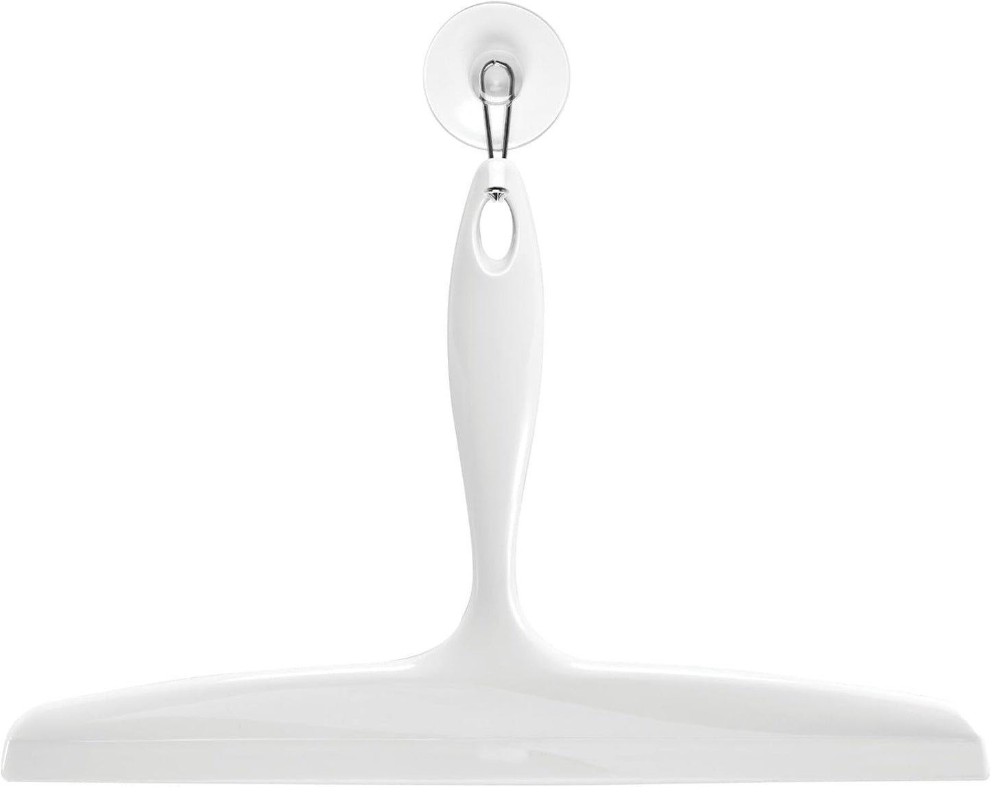iDesign Plastic Bath Squeegee for Glass with Suction Hook Holder – 12", Clear