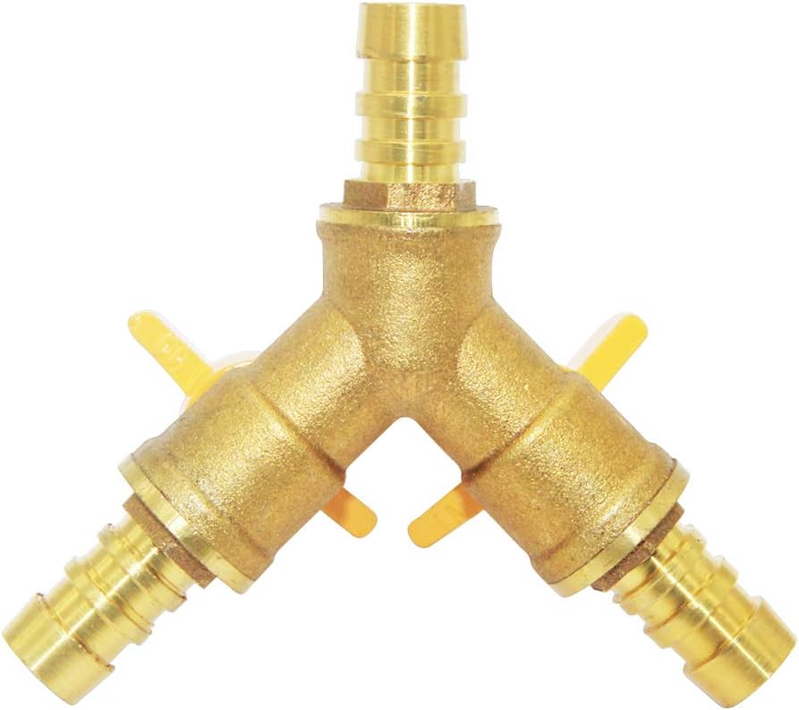 Beduan 3 Way Shut Off Ball Valve, 3/8" Hose Barb 2 Switch Brass Y Shaped Valve