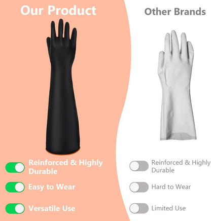 AUAUY 14"/18" Chemical Resistant Gloves, Reusable Heavy-Duty Rubber Gloves, Non-Slip Large Rubber Gloves, 1 Pair