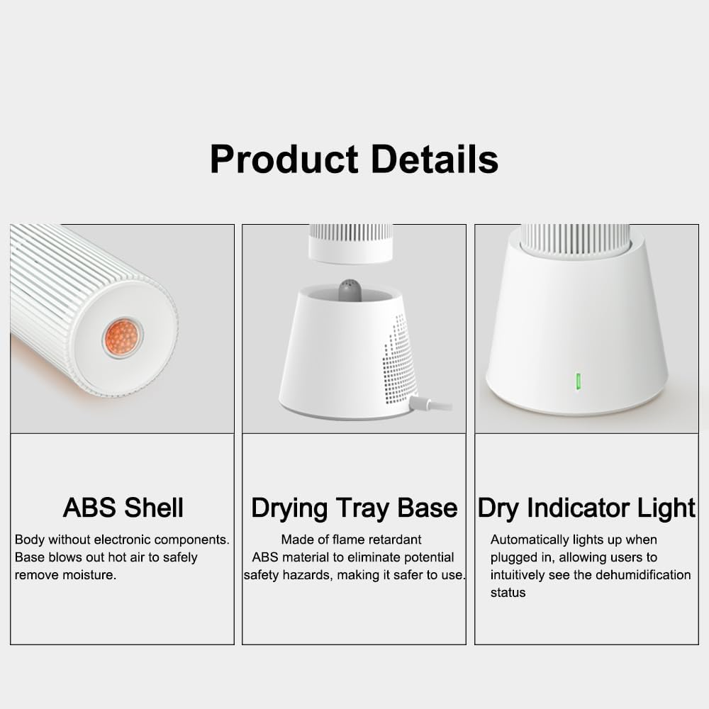 Reusable Cordless Gun Safe Mini Dehumidifier, Rechargeable with Heating Base, Quiet Small Portable Drier Stick for Space Room Bathroom Closet Car RV Boat Cabinet TOP-X-White 2+1