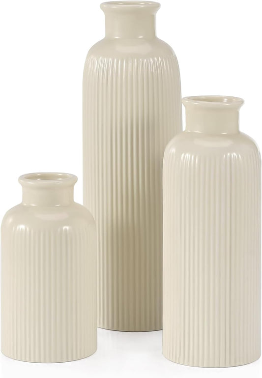 Small Ceramic Vase Set of 3, Boho Modern Flower Vase Room Decor, Farmhouse Decor, Vases for Your Kitchen, Bathroom, Bedroom, Living Room, Office&Shelf Centerpiece Table Decorations Multicolor - 346