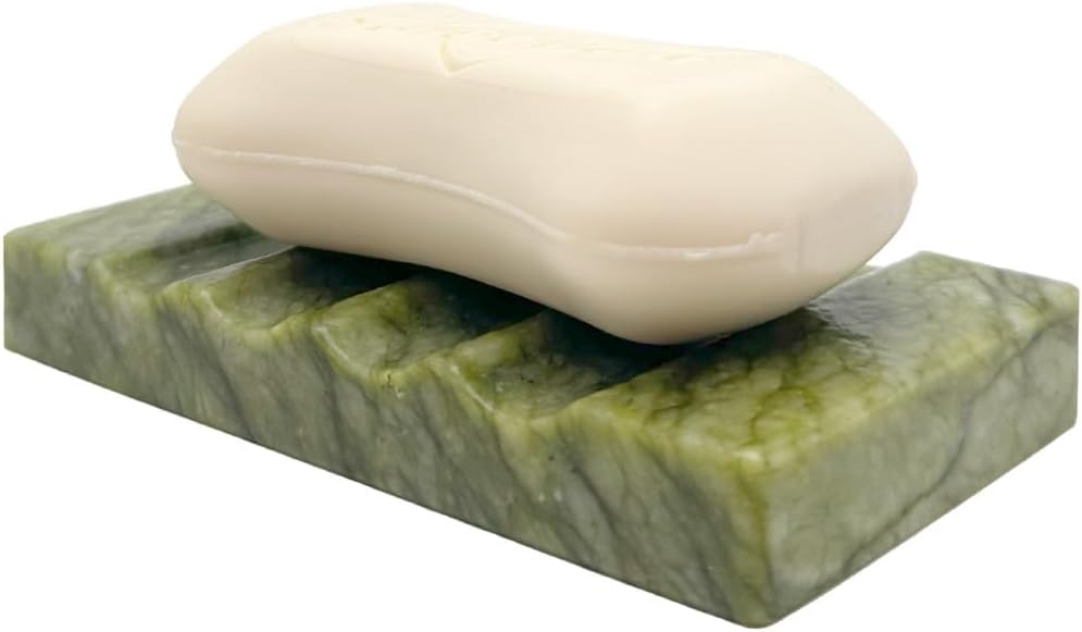 WeDoDecor Real Marble Soap Dish for Shower Stone Tray Small Bar Soap Holder with Self Draining | Non-Slip, Luxury Bath Room Accessories (White)