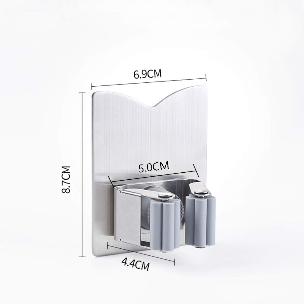 HANZE 2 Pack Stainless Steel Mop Broom Holder Organizer, Self Adhesive Wall Mounted Mop Organizer Storage Rack Clip for Kitchen Bathroom and Garage (Rectangle, Large)